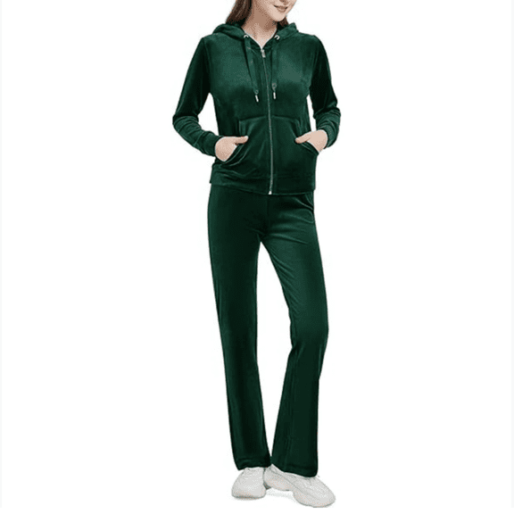 Womens Sweatsuits Set Velour Tracksuit 2 Piece Outfits Set Zip Up Hoodies Sportswear Set