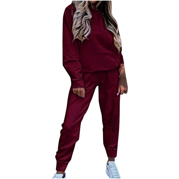 Usmixi Sweatsuits Set for Women Womens Tracksuit Sets Casual Solid Hooded Sweatshirt and Jogger Sweatpant 2 Piece Outfits Ladies Girls Running Sports Lounge Sets with Pocket Under $10