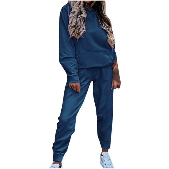 Womens Sweatsuits Set Womens Tracksuit Sets Casual Solid Hooded Sweatshirt and Jogger Sweatpant 2 Piece Outfits Ladies Girls Running Sports Lounge Sets with Pocket