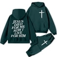 thumbnail image 1 of Womens Sweatsuits Sets Two Piece Jesus Letter Print Christian Long Sleeve Hooded Sweatshirt and Sweatpants Fall Winter Casual Matching Set Tracksuit, 1 of 3