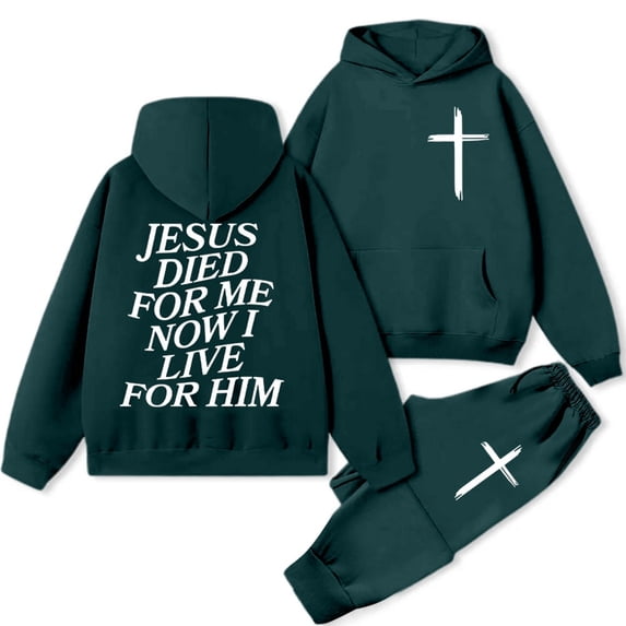 Womens Sweatsuits Sets Two Piece Jesus Letter Print Christian Long Sleeve Hooded Sweatshirt and Sweatpants Fall Winter Casual Matching Set Tracksuit