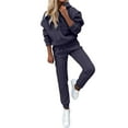 thumbnail image 1 of Womens Sweatsuits Sets Two Piece Solid Color Long Sleeve Hooded Sweatshirt and Sweatpants 2025 Fall Lightweight Casual Baggy Tracksuit, 1 of 6