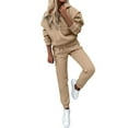thumbnail image 1 of Womens Sweatsuits Sets Two Piece Solid Color Long Sleeve Hooded Sweatshirt and Sweatpants 2025 Fall Lightweight Casual Baggy Tracksuit, 1 of 6