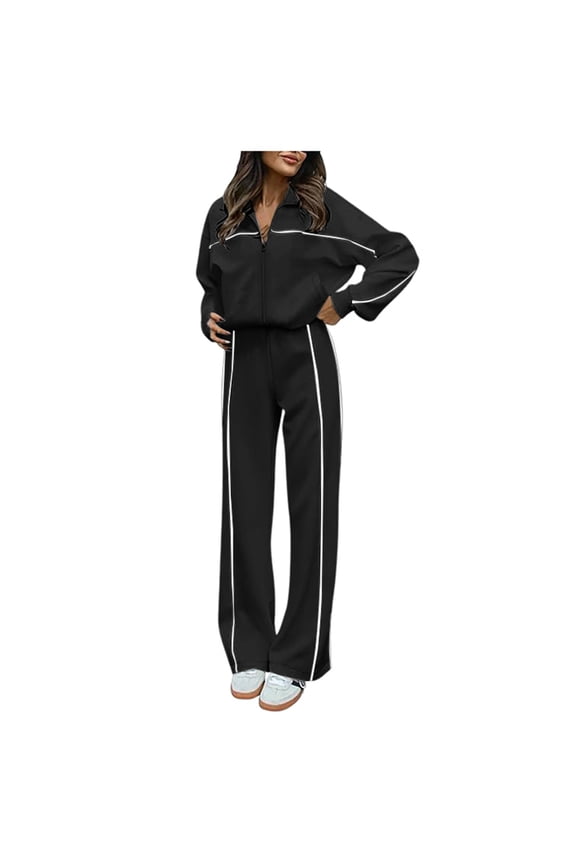 Womens Sweatsuits Two Piece Long Sleeve Sweatshirt with Wide Leg Pants Lounge Sets Womens Fall Clothing Outfits for Women