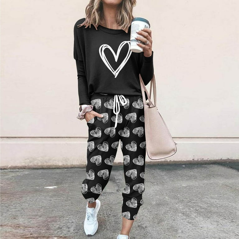 Womens Sweatsuits Valentines Day Love Heart Print Piece Outfits