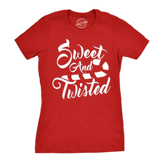 Womens Sweet and Twisted T Shirt Cute Funny Candycane Christmas Tee for Ladies Womens Graphic Tees