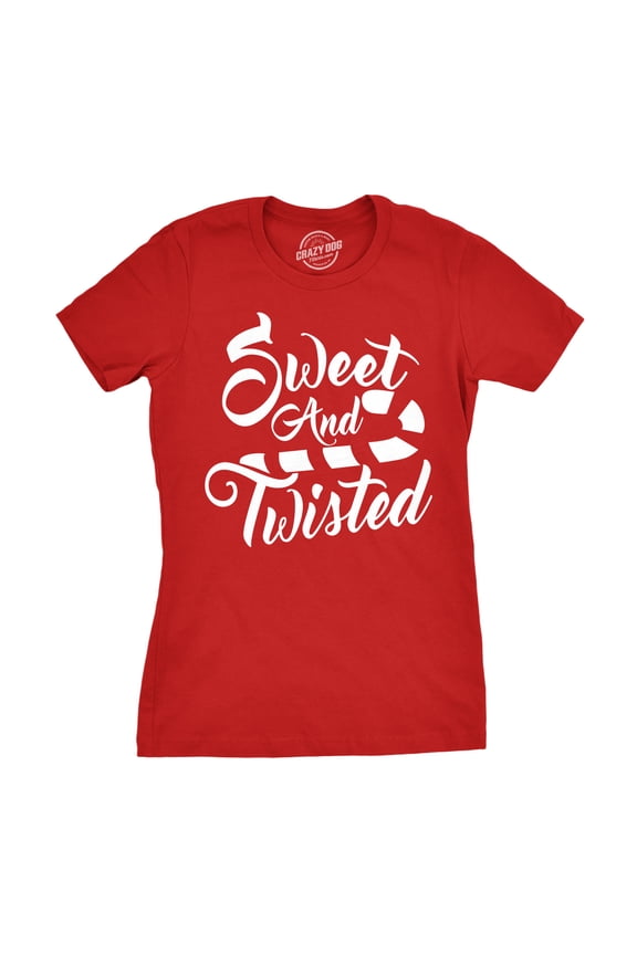 Womens Sweet and Twisted T Shirt Cute Funny Candycane Christmas Tee for Ladies Womens Graphic Tees