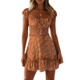 thumbnail image 1 of Womens Sweetheart Collar Printed Ruffle Summer Mini Dress, 1 of 3