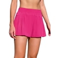 thumbnail image 1 of Womens Swim Board Shorts High Waisted Side Ruffled 2-In-1 Swimming Bottoms with Pockets, 1 of 7