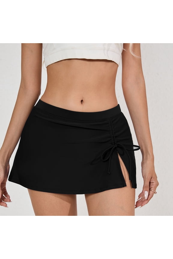 Womens Swim Bottoms Skirt Under $10 Black Fashion Solid Color Wrap The Buttocks Fold Draw Rope Bikini Bottoms Swim Shorts