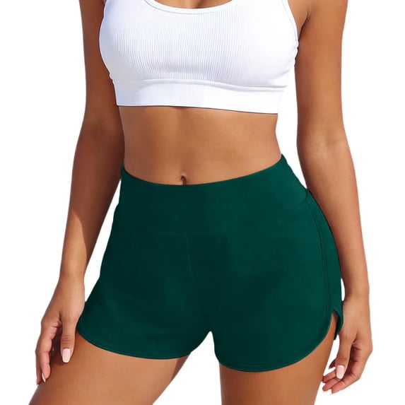 Womens Swim Bottoms Swim Shorts High Waist Athletic Running Shorts Quick Drying Swimsuits Bottom Trunks Dark Green, Size XL