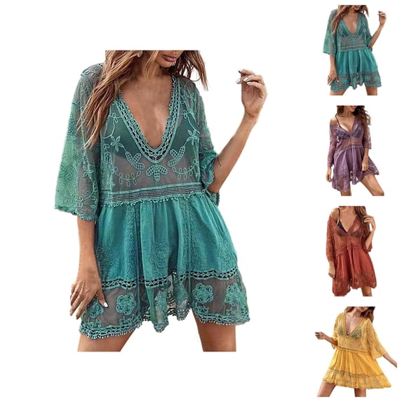 Womens Swim Cover Up Beach Cover Ups for Women Classification Swimwear Cover Ups | Sunscreen Shirt Lace Loose Beach Holiday Blouse Skirt Bikini Coat Swimsuit Woman
