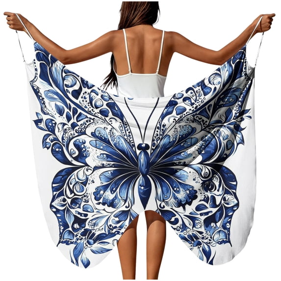 Womens Swim Cover Up V Neck Spaghetti Strap Dress Butterfly Swimsuit Cover Up Tie Side Beach Sarong Wrap Long Skirt Plus Size Summer Swimwear