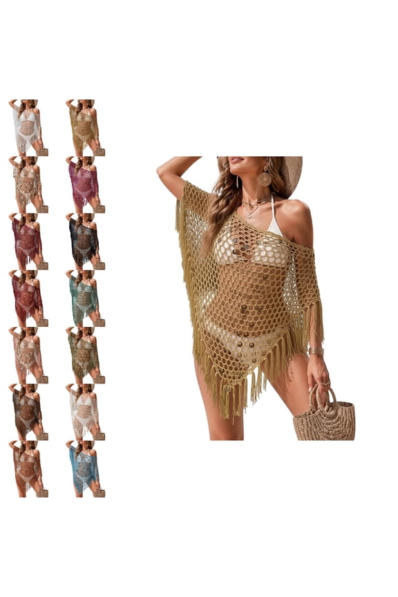 Womens Swim Coverup Hollow Out Yellow Crochet Top Summer Outfits for Women XS