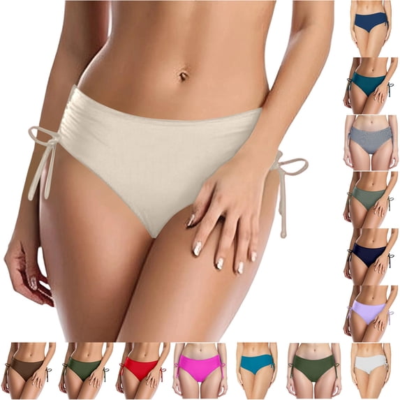 Womens Swim Shorts Bikinis Full Coverage Bottom Beige Mid Rise Swim Bottoms Beach Swimwear