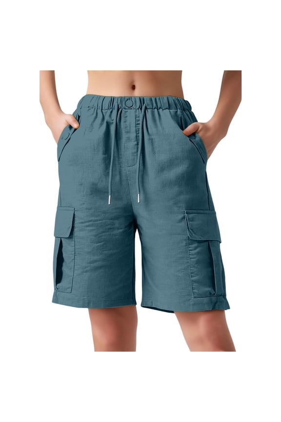 Womens Swim Shorts Casual High Waist Pocket Five Point Breathable Womens Pants,Blue,M