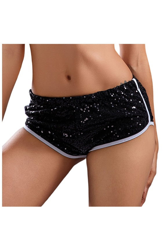Womens Swim Shorts Casual Sequin Micro Sparkly Concert Hot Mini Low Rise Short Pants for Women,Black,XL