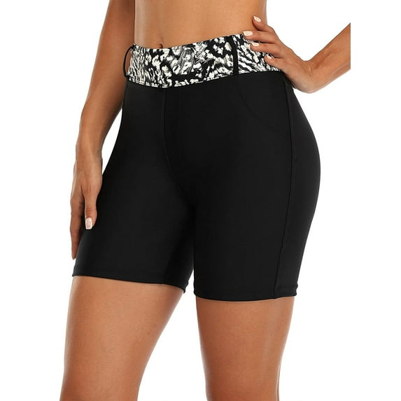 Womens Swim Shorts High Waist Swimsuits Shorts Swim Short with Pockets Color Block