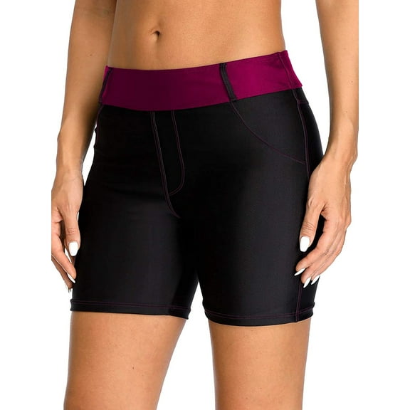 Womens Swim Shorts High Waist Swimsuits Shorts Swim Short with Pockets Color Block