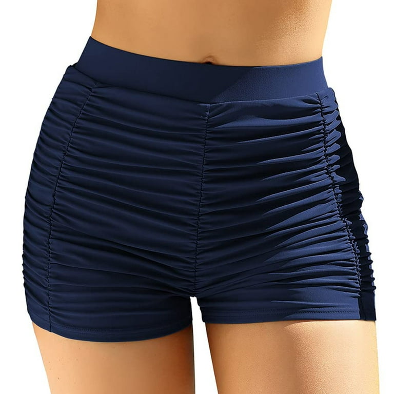 Womens Swim Shorts High Waisted Bathing Suit Bottoms Tummy Control Swimsuit  Bottoms Ruched Board Shorts 