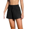 thumbnail image 1 of Womens Swim Shorts High Waisted Drawstrings 2-In-1 Swimming Bottoms with Zipper Pockets, 1 of 7