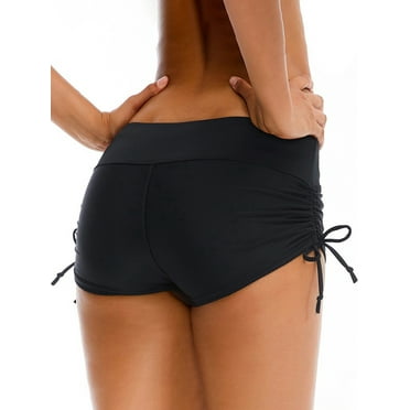 Womens Swim Shorts Stretchy Sporty Bathing Suit Bikini Bottoms Side Drawstring Boyshorts Board Shorts