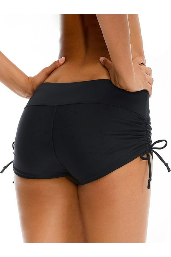 Womens Swim Shorts Stretchy Sporty Bathing Suit Bikini Bottoms Side Drawstring Boyshorts Board Shorts