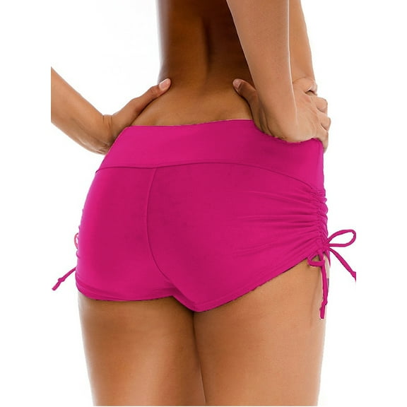Womens Swim Shorts Stretchy Sporty Bathing Suit Bikini Bottoms Side Drawstring Boyshorts Board Shorts
