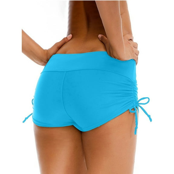Womens Swim Shorts Stretchy Sporty Bathing Suit Bikini Bottoms Side Drawstring Boyshorts Board Shorts