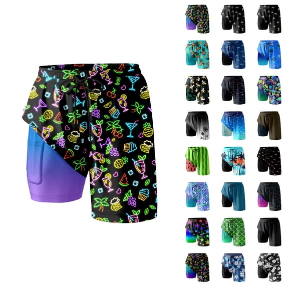 Womens Swim Shorts with Compresssion Liner 2026 Summer Casual Elastic Waist Leopard Print Board Shorts with Pockets Beachwear