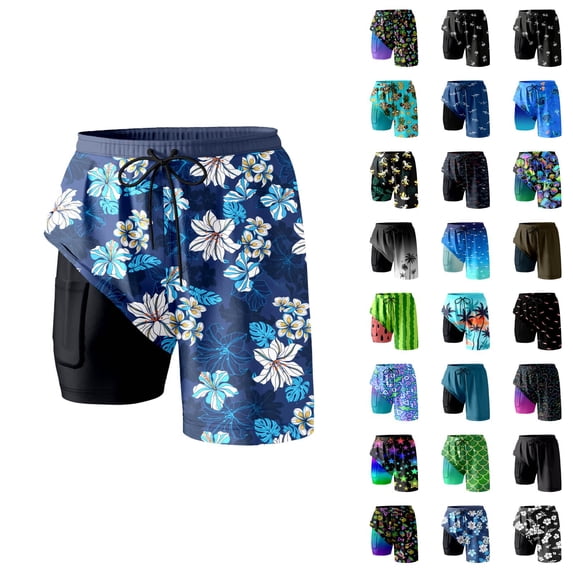 Womens Swim Shorts with Compresssion Liner 2026 Summer Casual Elastic Waist Leopard Print Board Shorts with Pockets Beachwear