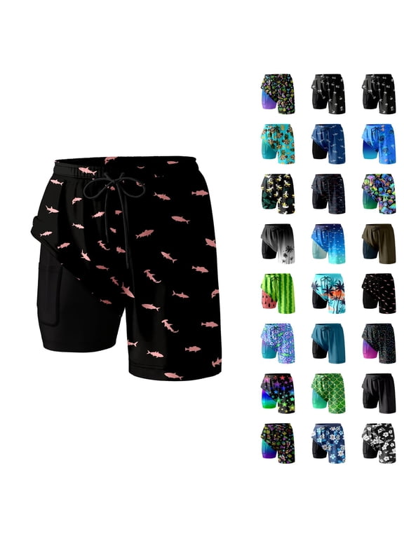 Womens Swim Shorts with Compresssion Liner 2026 Summer Casual Elastic Waist Leopard Print Board Shorts with Pockets Beachwear
