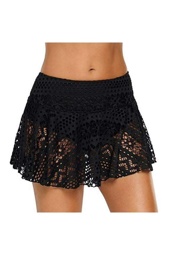Womens Swim Skirt Lace Crochet Swim Skirt Bikini Bottom Swimsuit Board Shorts Skort Swimdress