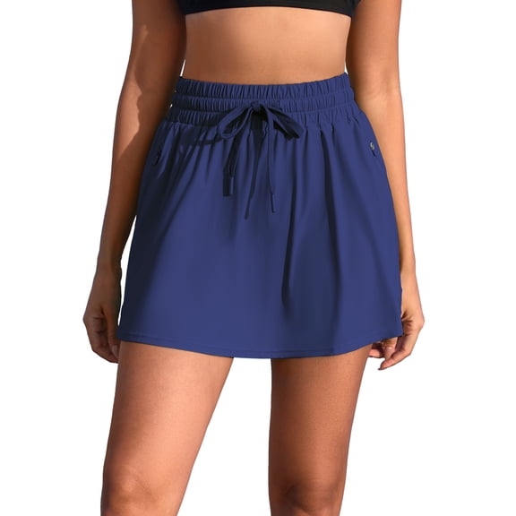 Womens Swim Skirts 2-In-1 High Waisted Drawstrings Bathing Shorts with Two Zipper Pockets