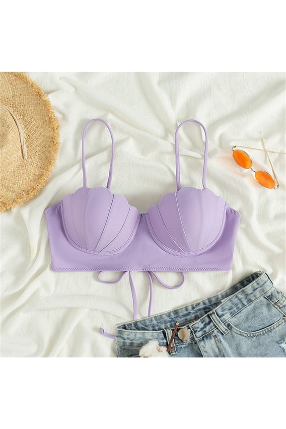 Womens Swim Suits Strappy Seashell Push Up Bikini Top Underwire Padded Beach Pool Womens Bathing Suits Purple S