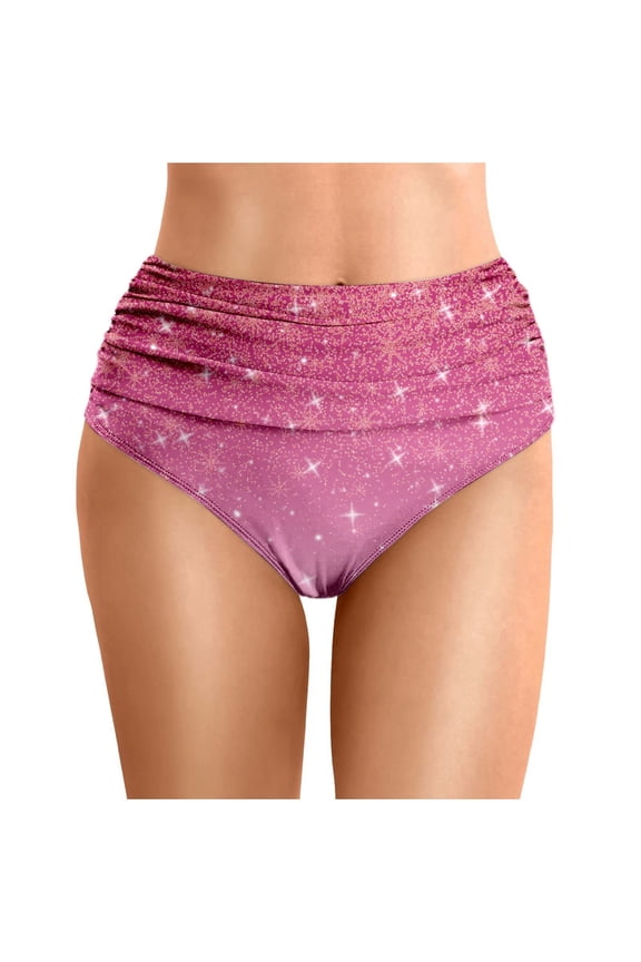 Womens Swim Trunks Star Printed Waist Length Pleated Double Layered Triangle Beach Pants,Hot Pink,S