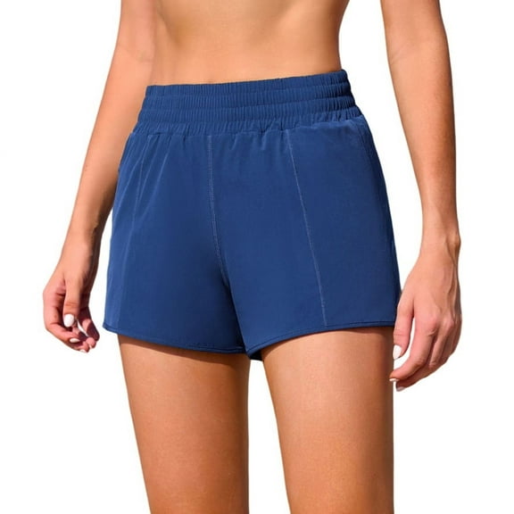 Womens Swimming Shorts High Waisted Built-In Briefs Bathing Suit Bottoms with Two Zipped Pockets