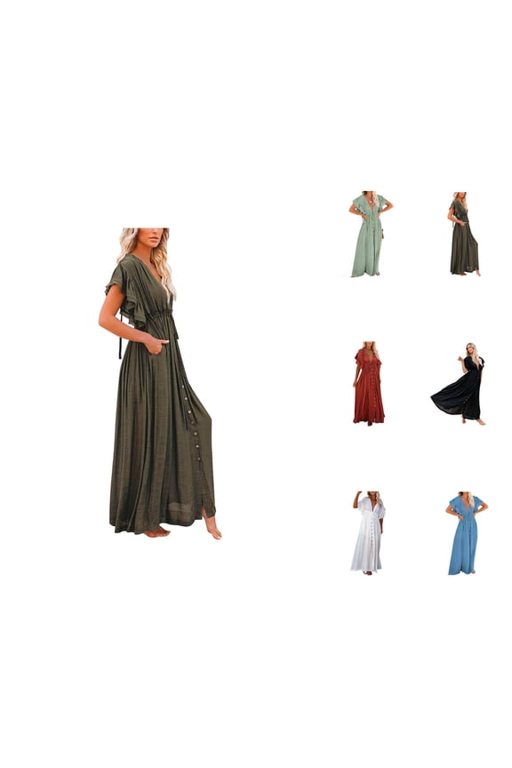 Womens Swimsuit Cover Up Bathing Suit Cover Ups for Women Swimwears Cover Ups Women's Button Button Waist Rope Long Dress Cardigan Beach Jacket Sunscreen Jacket Long Skirt Bikini Cover Up