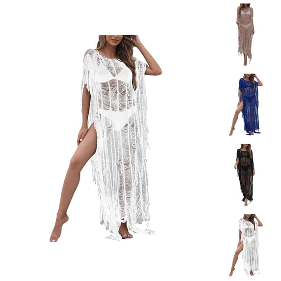 Womens Swimsuit Cover Up Beach Clothes for Women Swimwear Cover Ups Seaside Resort Dress for Women Elegant Tassel Irregular Blouse Swimsuit Cover-Up Summer Beachwear