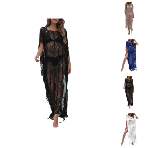 Womens Swimsuit Cover Up Beach Clothes for Women Swimwear Cover Ups Seaside Resort Dress for Women Elegant Tassel Irregular Blouse Swimsuit Cover-Up Summer Beachwear