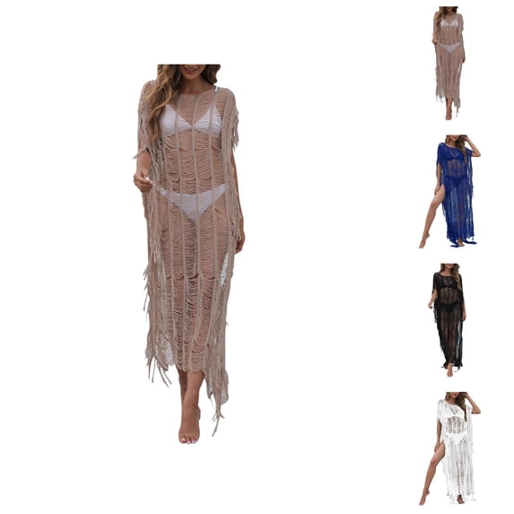 Womens Swimsuit Cover Up Beach Clothes for Women Swimwear Cover Ups Seaside Resort Dress for Women Elegant Tassel Irregular Blouse Swimsuit Cover-Up Summer Beachwear