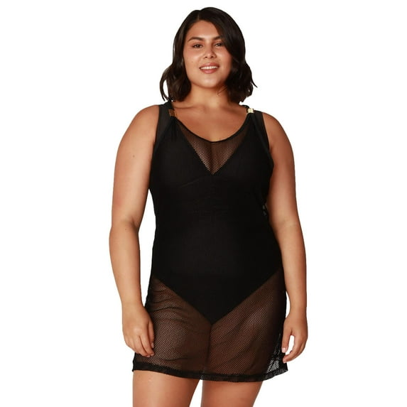 Womens Swimsuit Cover Up Mesh Tank Dress, Tank Dress Black, Size: S, Vacay Land