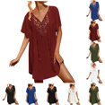 thumbnail image 1 of Womens Swimsuit Cover Up Red Swimwear V Neck Bathing Suit Beach Dress Coverup Bathing Suit Crochet Summer Trendy, 1 of 6