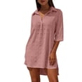 thumbnail image 1 of Womens Swimsuit Cover Up Turn Down Collared Short Sleeve Bathing Suit Coverup Summer Loose Fit Beach Cover Ups, 1 of 5