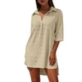 thumbnail image 1 of Womens Swimsuit Cover Up Turn Down Collared Short Sleeve Bathing Suit Coverup Summer Loose Fit Beach Cover Ups, 1 of 6