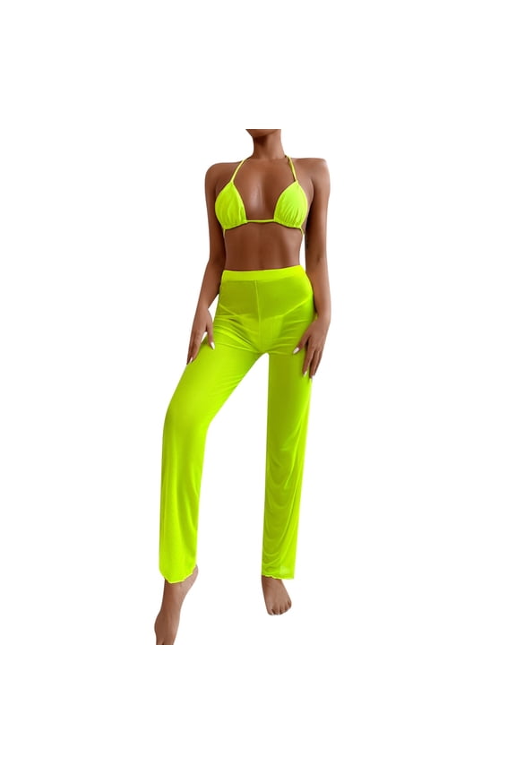 Womens Swimsuit Cover-Ups Women 3Pc Swimsuit Set Bandeau Bandage Bikini Set Push-Up Brazilian Swimwear Beachwear Swimsuit Cover Up Pants Sexy Swimwear Cover Ups