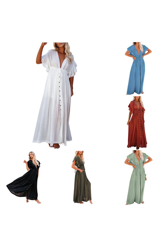 Womens Swimsuit Coverup Women's Button Waist Rope Long Dress Cardigan Beach Jacket Sunscreen Bikini Cover Up White,One Size