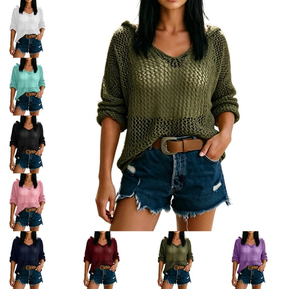 Womens Swimsuit Coverups Hollow Out Knit Womens Crochet Tops Women's Clothing M