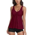 thumbnail image 1 of Womens Swimsuit Solid Color Two-Piece Split Bathing Suit Swimwear Tank Top with Swim Shorts Beachwear Set Swimwear Women Shorts Bikini Large Top Medium Bottom Womens Swimsuit with Shorts 3 Piece, 1 of 2