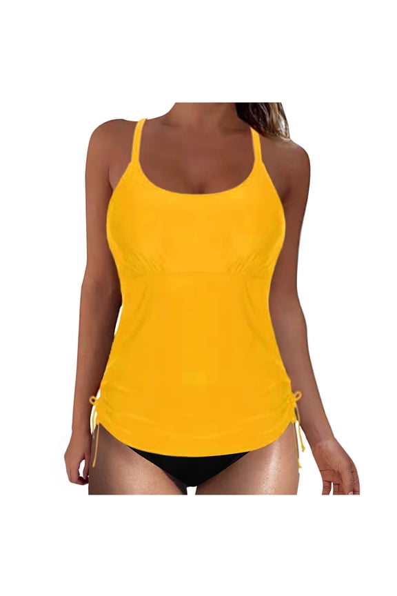 Womens Swimsuit Tankini Sets Modest Slimming Bathing Suits Two Piece Swim Suit with High Waisted Bottoms